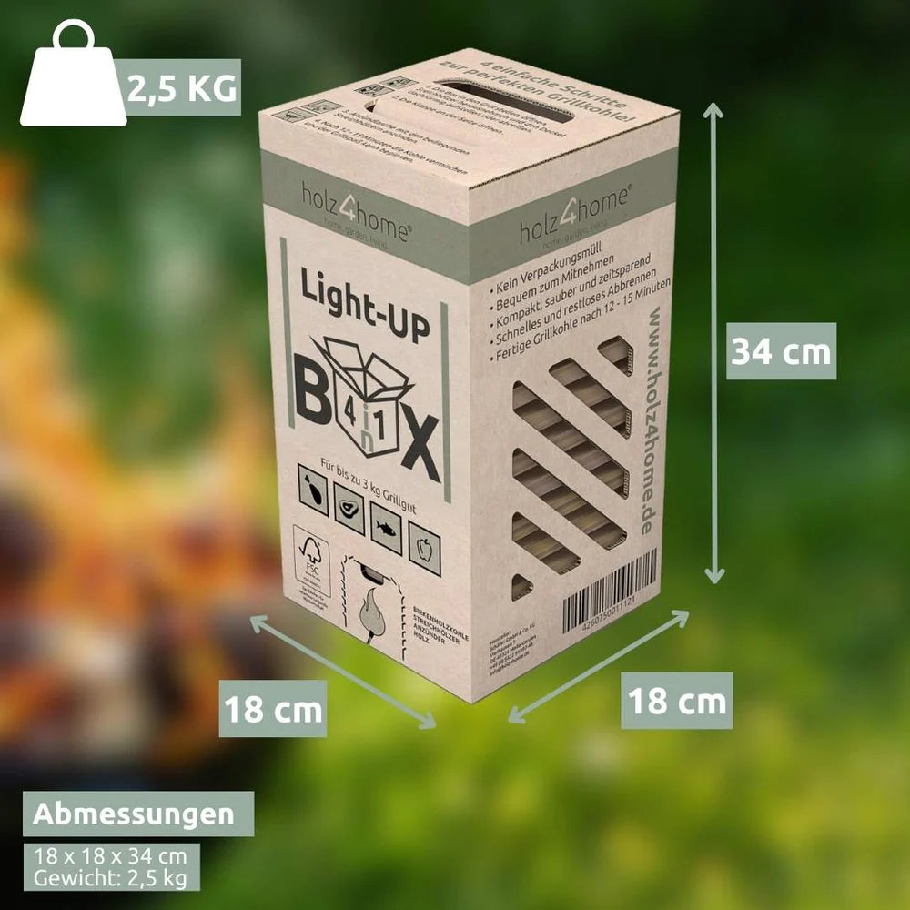 Light‑UP‑Box 4in1 Grillbox – Grillkohle & Anzündhilfe