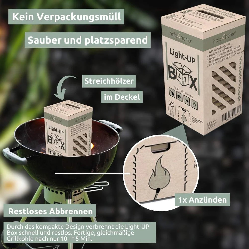 Light‑UP‑Box 4in1 Grillbox – Grillkohle & Anzündhilfe