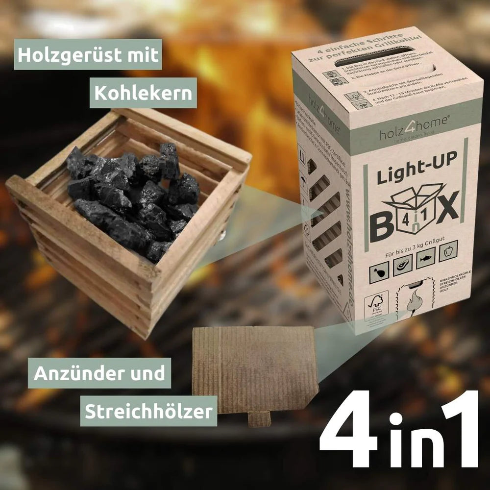 Light‑UP‑Box 4in1 Grillbox – Grillkohle & Anzündhilfe