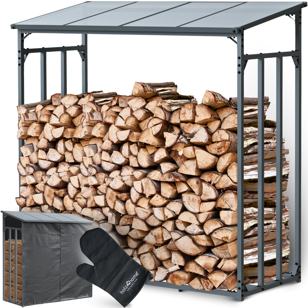 Brennholzunterstand Metall mit Wetterschutz in 3 Größen