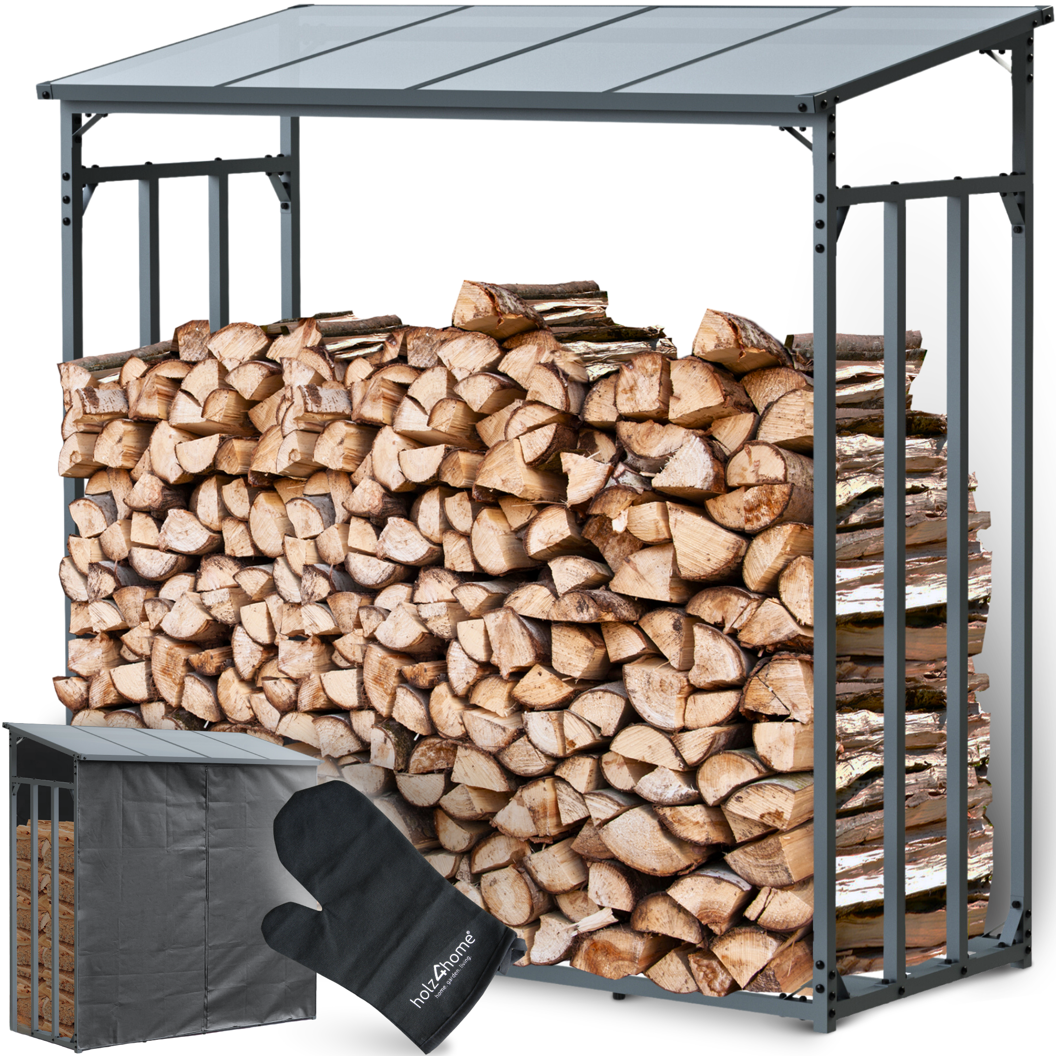 Brennholzunterstand Metall mit Wetterschutz in 3 Größen