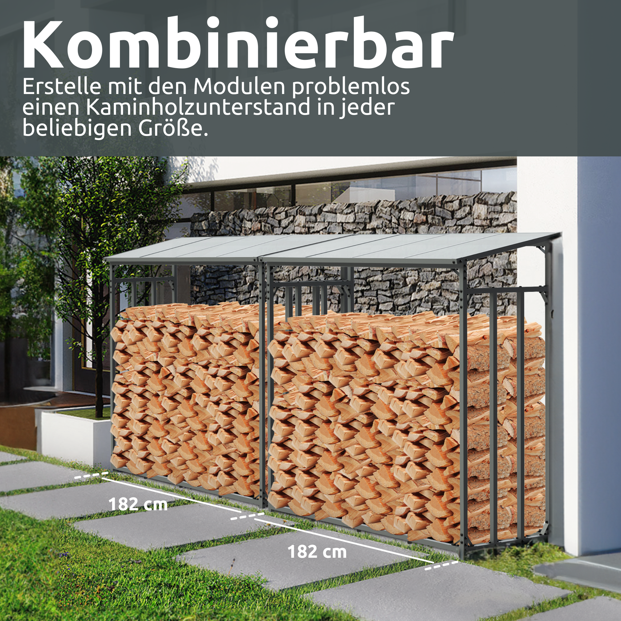 Brennholzunterstand Metall mit Wetterschutz in 3 Größen