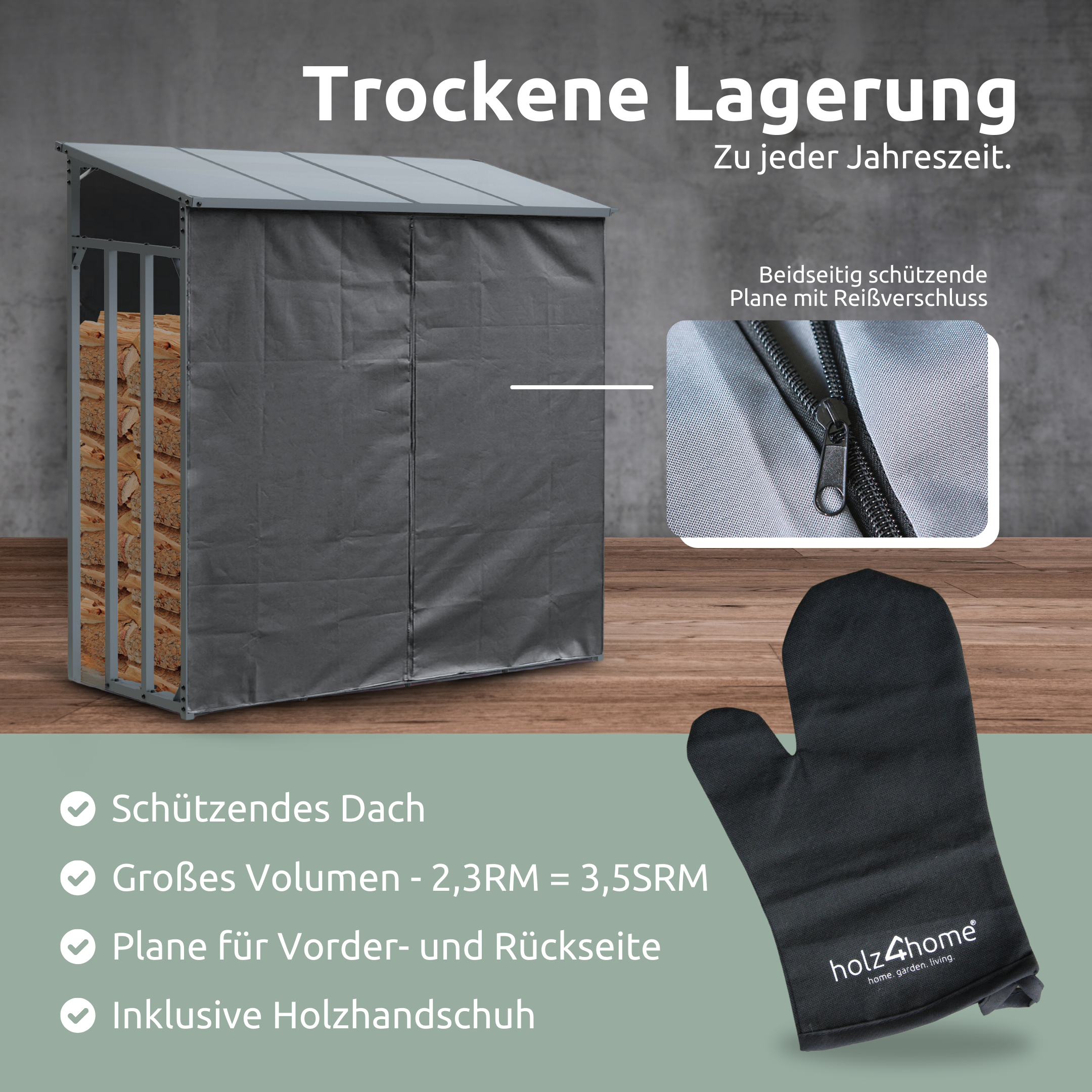 Brennholzunterstand Metall mit Wetterschutz in 3 Größen