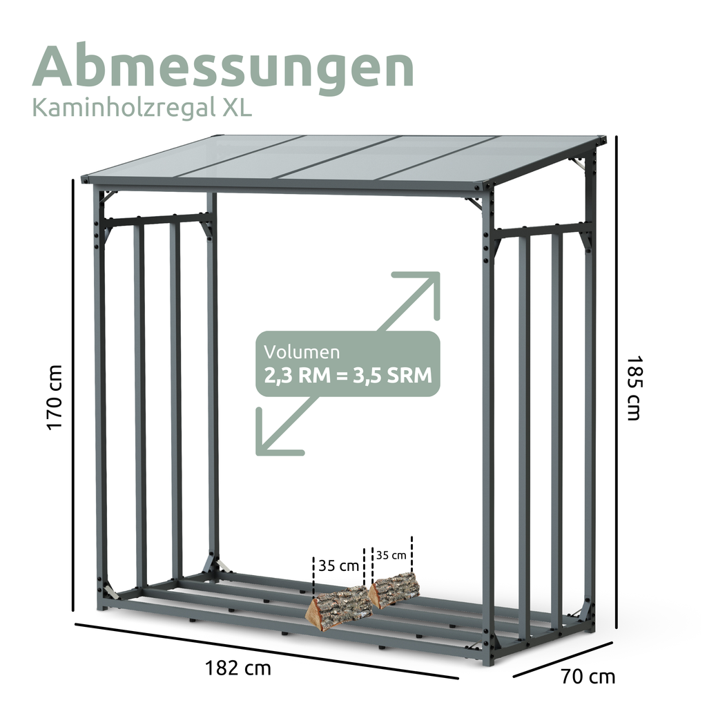 Brennholzunterstand Metall mit Wetterschutz in 3 Größen