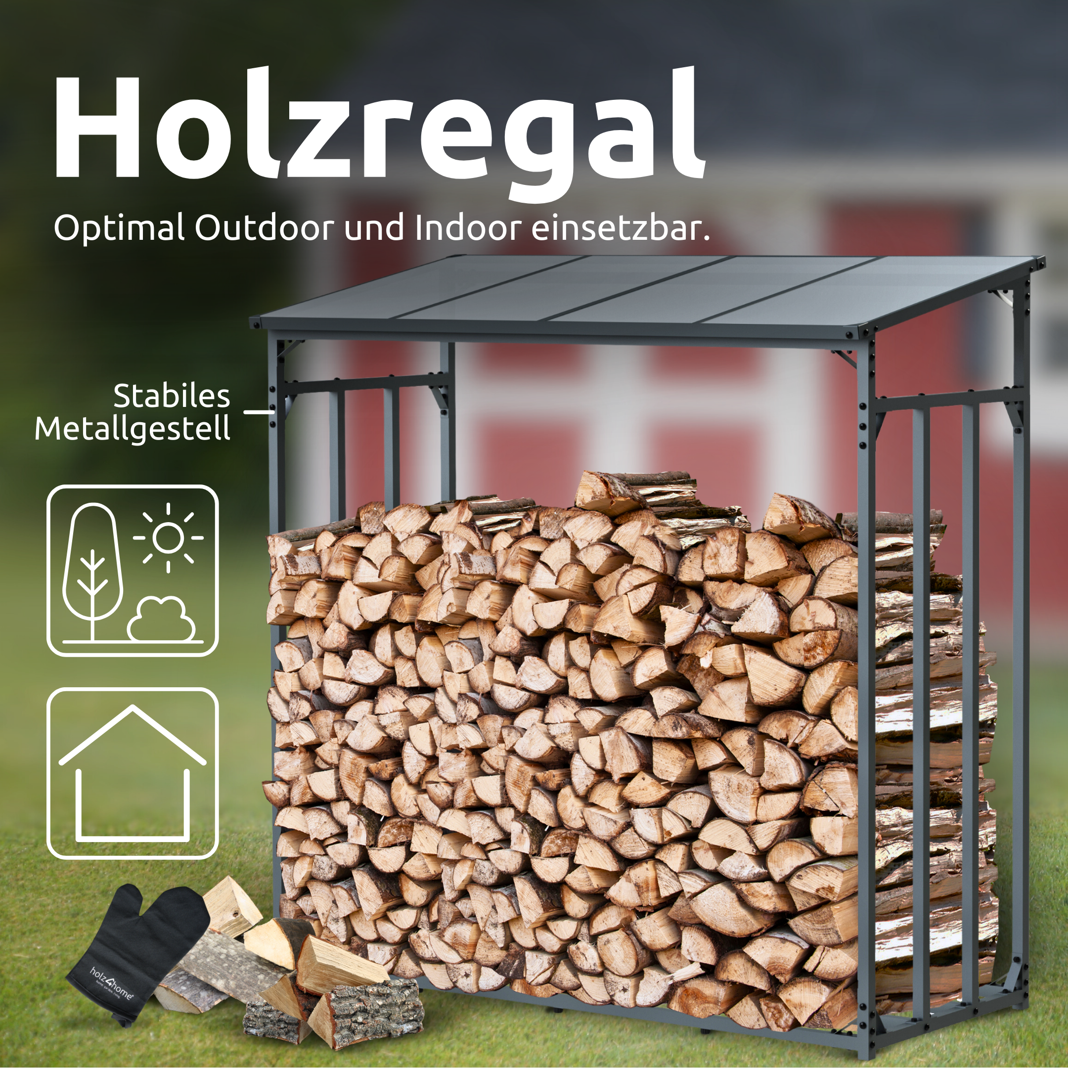 Brennholzunterstand Metall mit Wetterschutz in 3 Größen