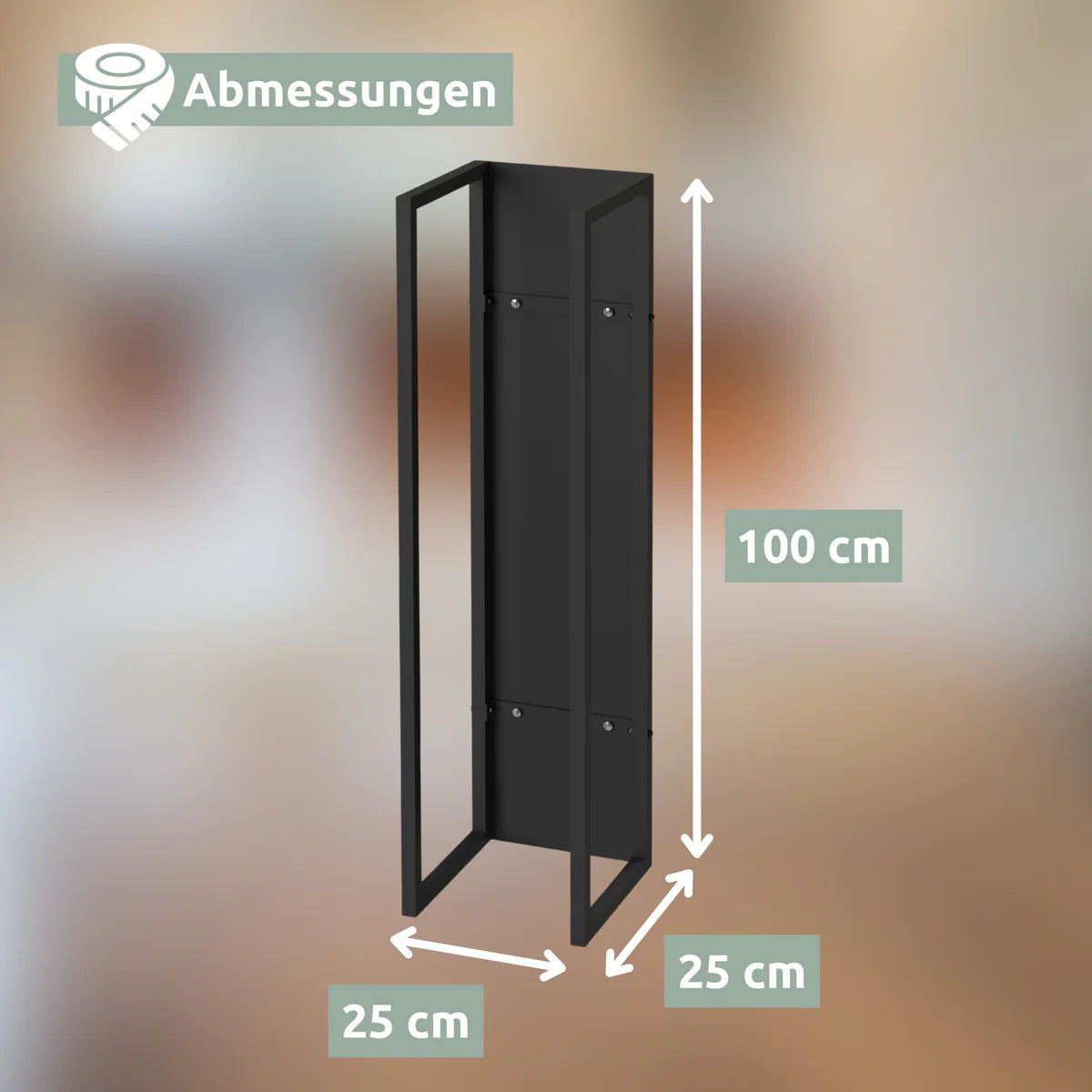 Kaminholzregal 100 × 25 × 25 cm aus Metall Schwarz inkl. Ofenhandschuh