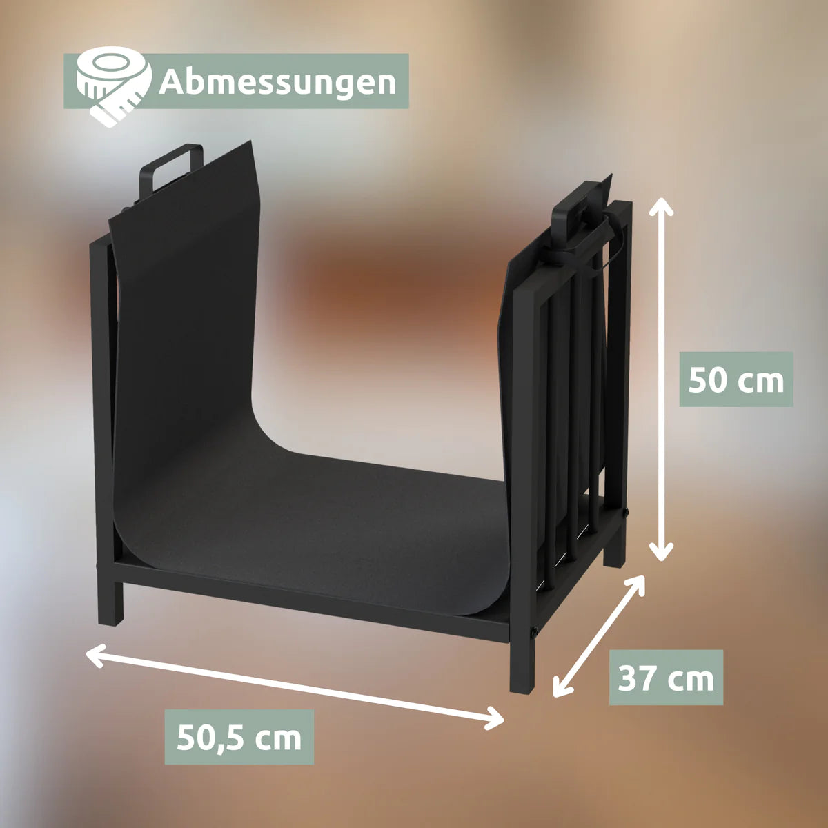 Kaminholzregal mit Holztragetasche Schwarz inkl. Ofenhandschuh