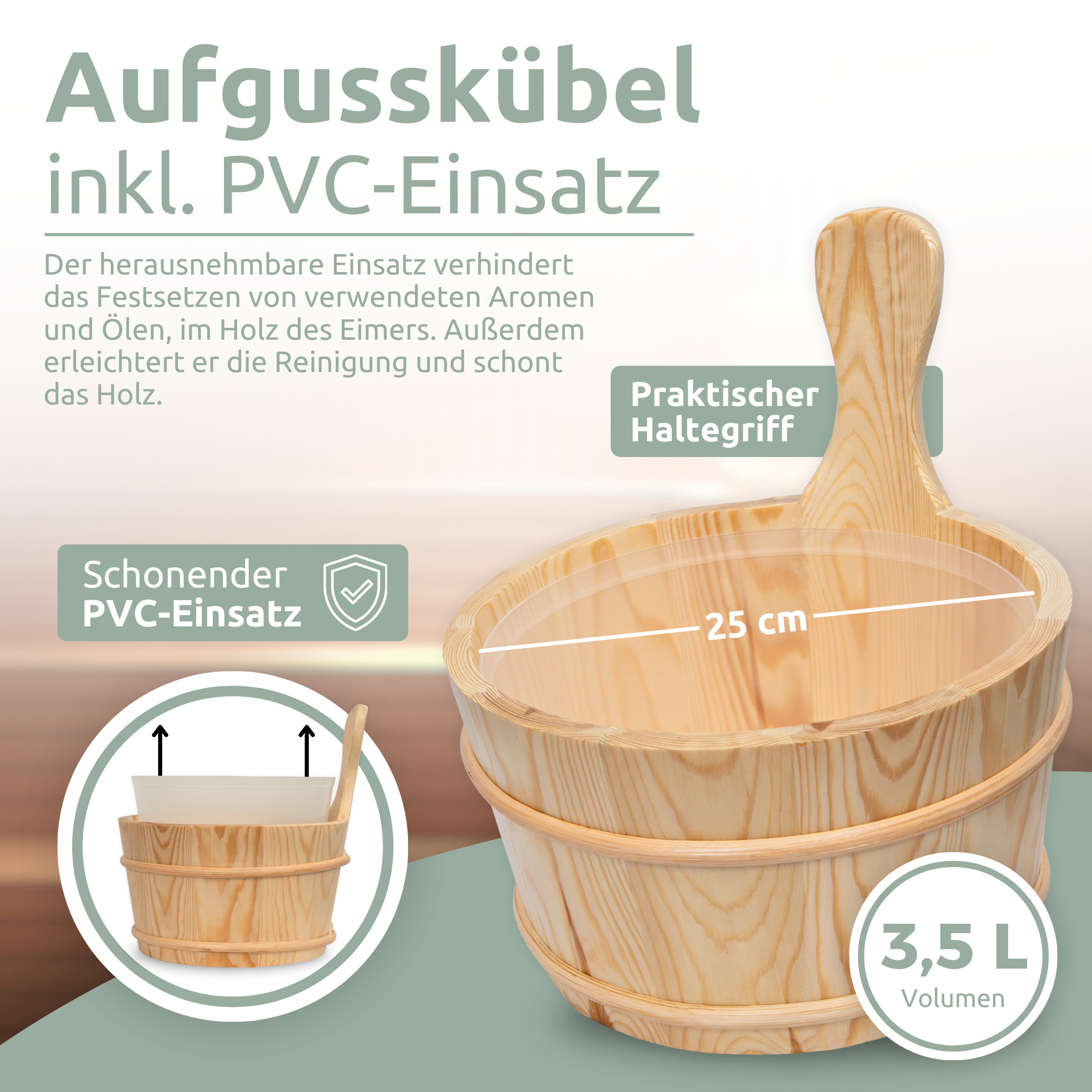 Saunazubehör-Set mit Eimer, Kelle, Sanduhr und Thermo-Hygrometer