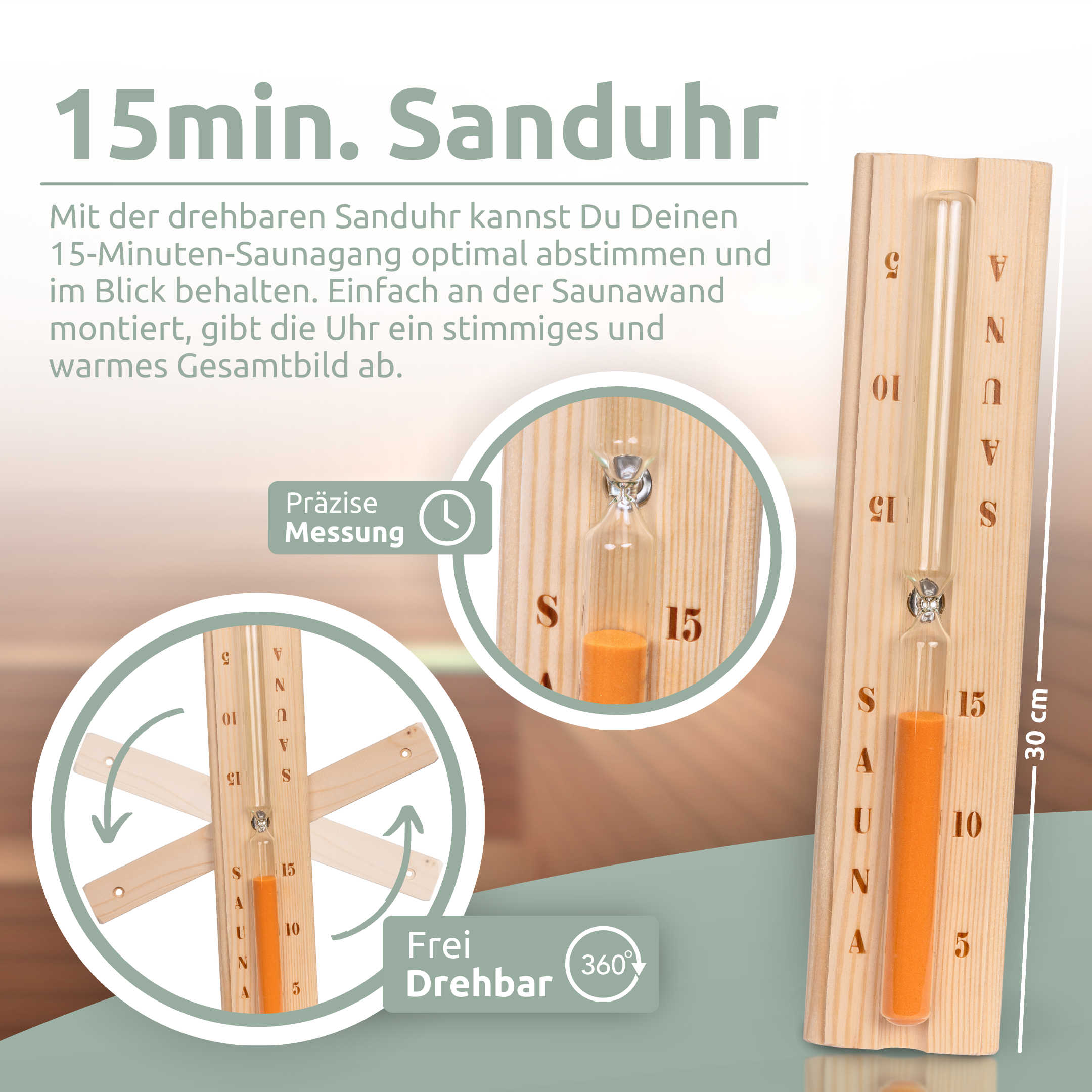 Saunazubehör-Set mit Eimer, Kelle, Sanduhr und Thermo-Hygrometer